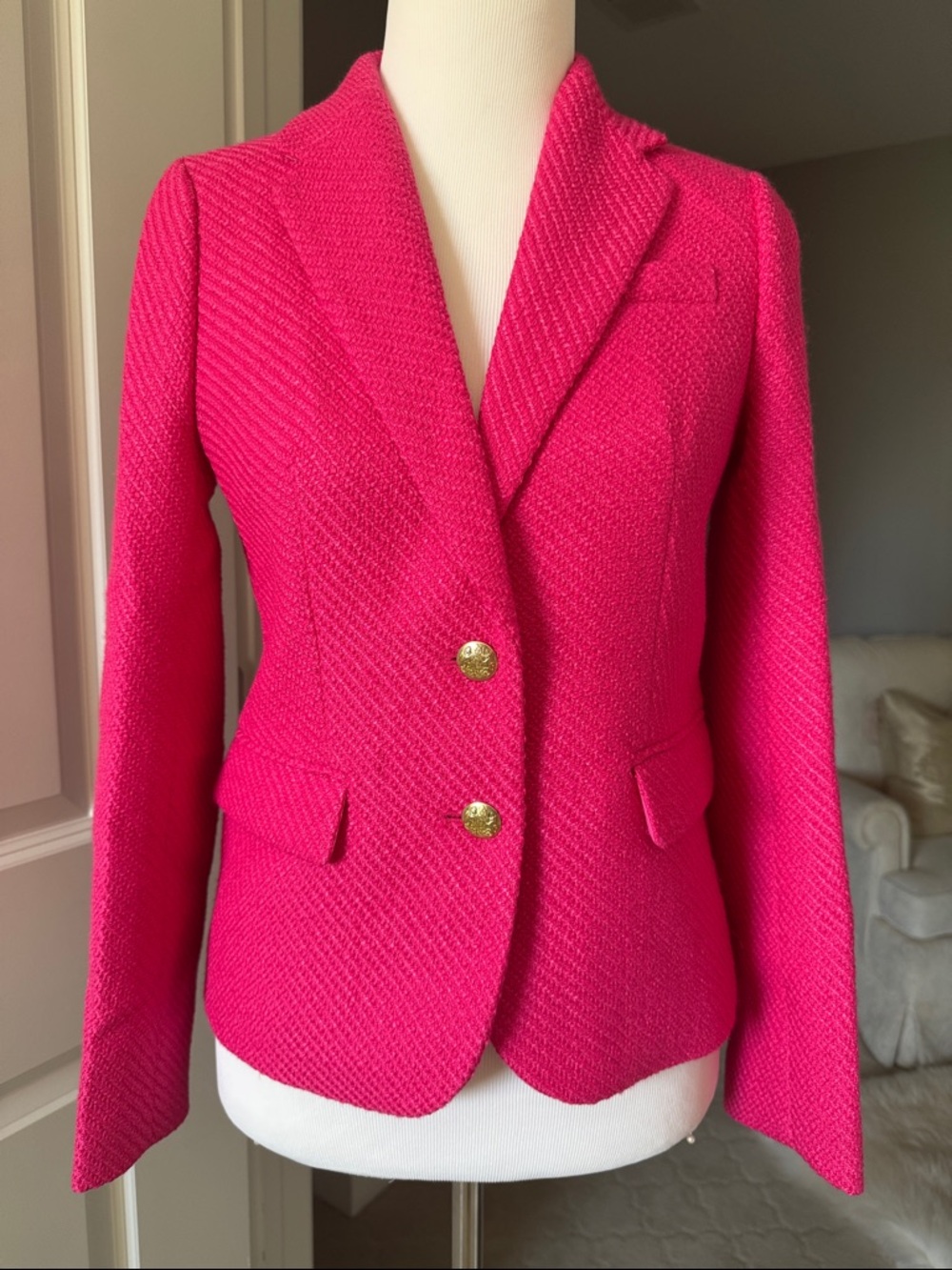 NWT J. Crew Hot Pink Textured Two-Button Blazer Sz 0